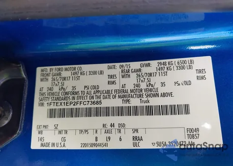 2015 Ford F-150 Xl из США, поврежденный, VIN 1FTEX1EP2FFC73685